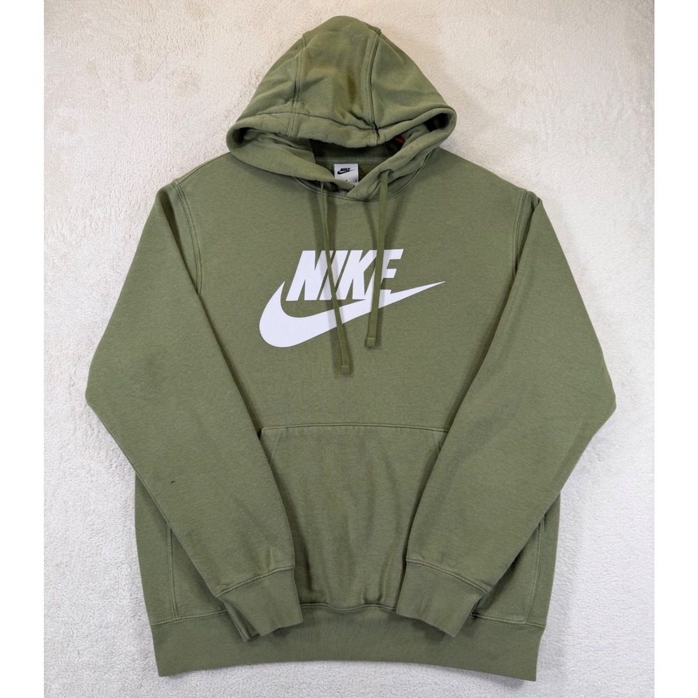 Nike Sportswear Club Fleece Hoodie Olive Green Futura Logo BV2973-334 Mens M